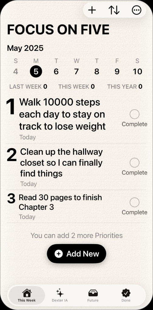 Focus on Five — adding weekly priorities