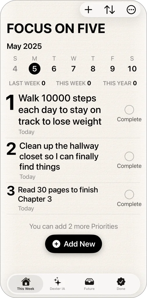 Focus on Five — adding weekly priorities