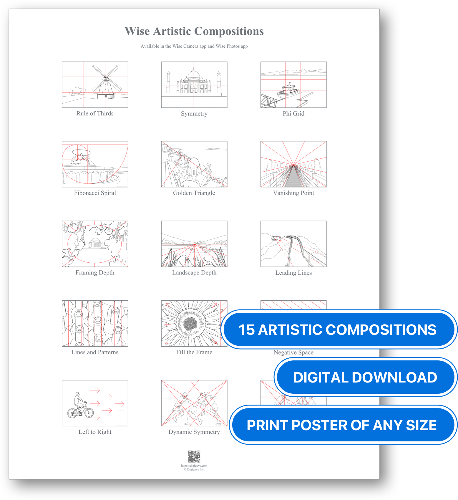 Wise Artistic Compositions Poster showing 15 composition techniques