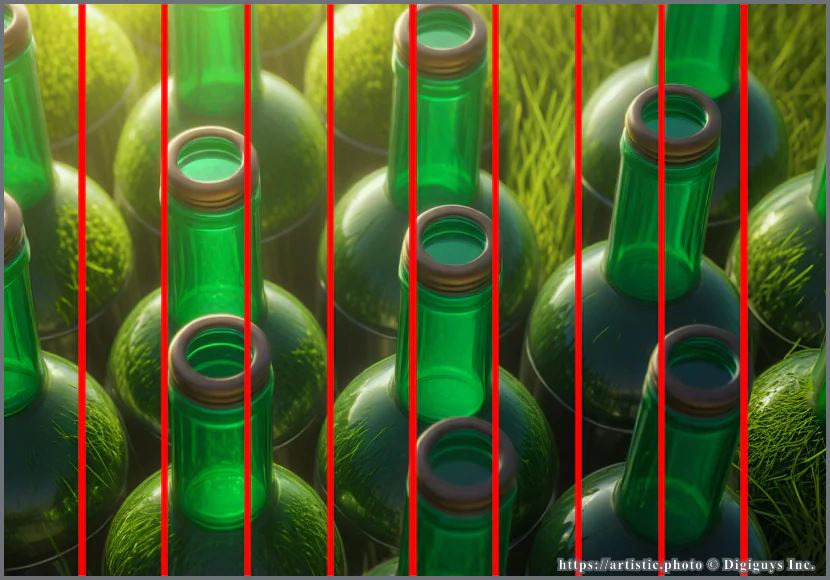 Lines and Patterns composition — repeating green bottles