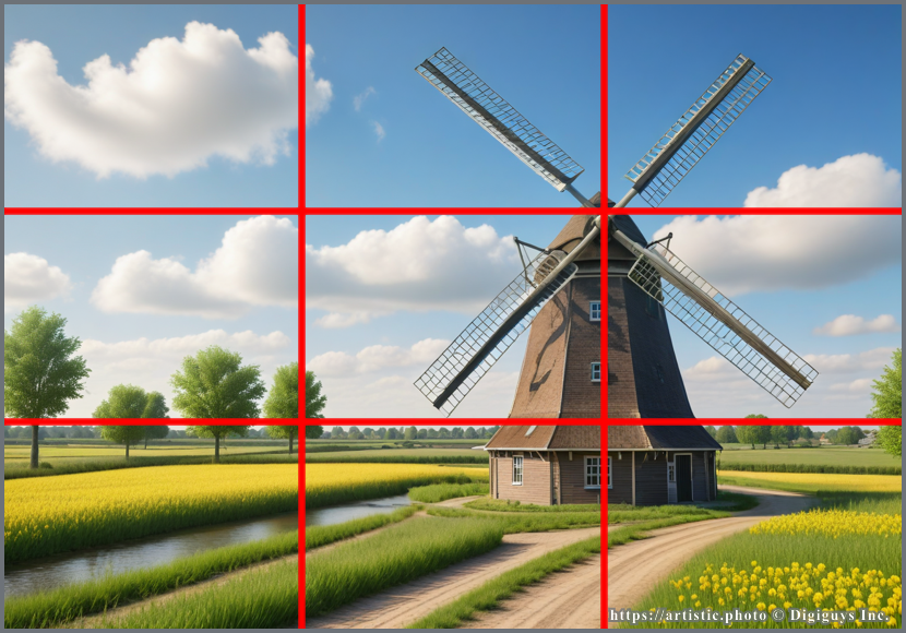 Rule of Thirds — windmill aligned to grid intersections
