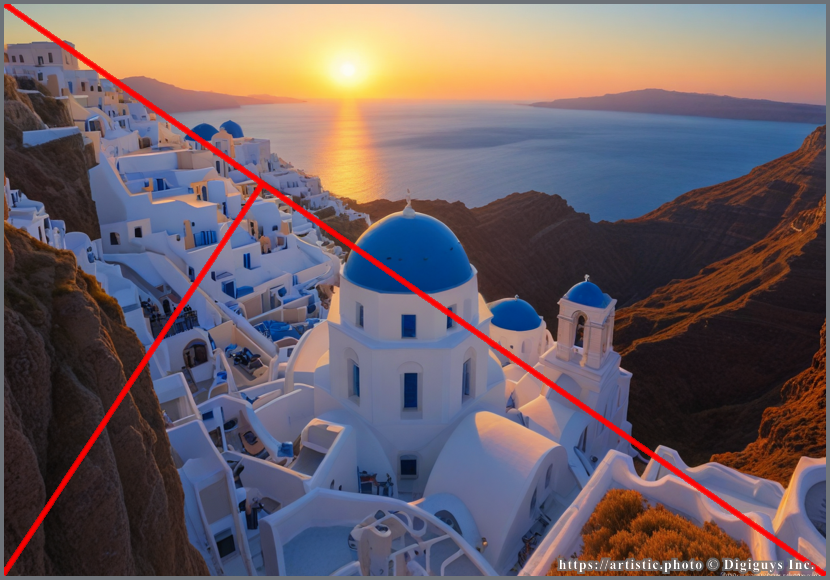 Golden Triangles — Santorini sunset along diagonal triangles