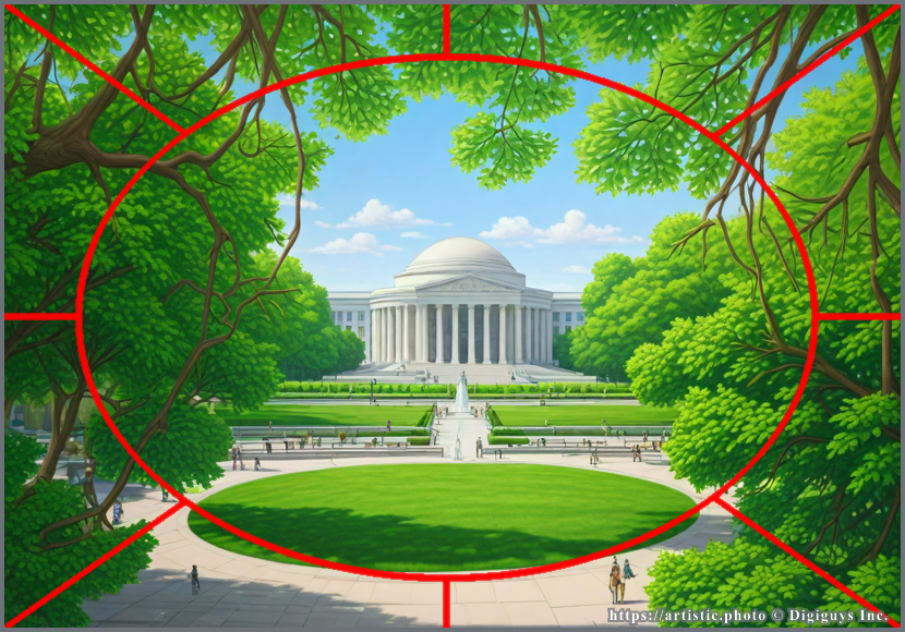 Framing Depth — Jefferson Memorial framed by tree branches