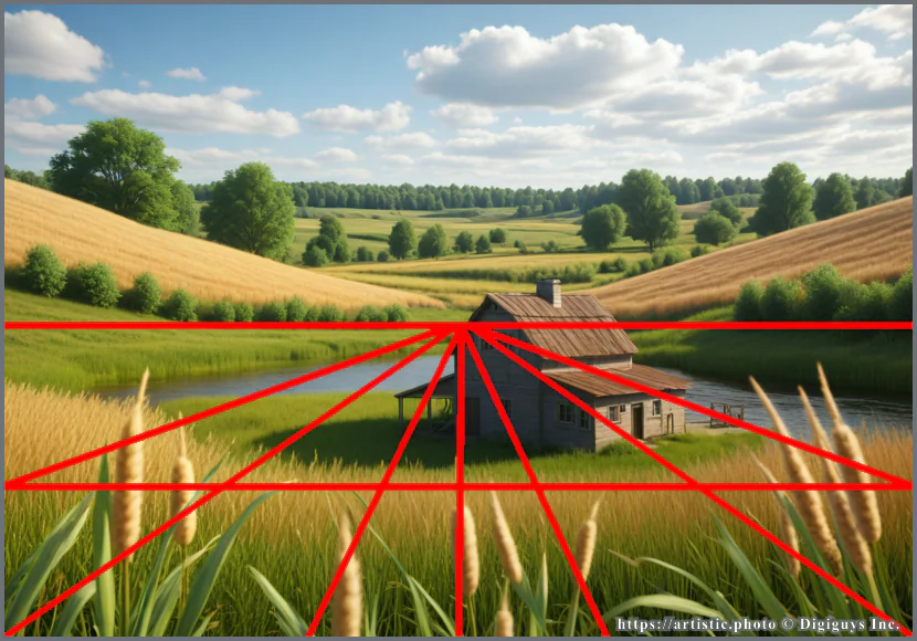 Landscape Depth composition — foreground, midground, background layers