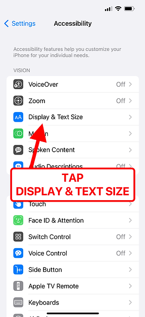 Settings — Display & Text Size