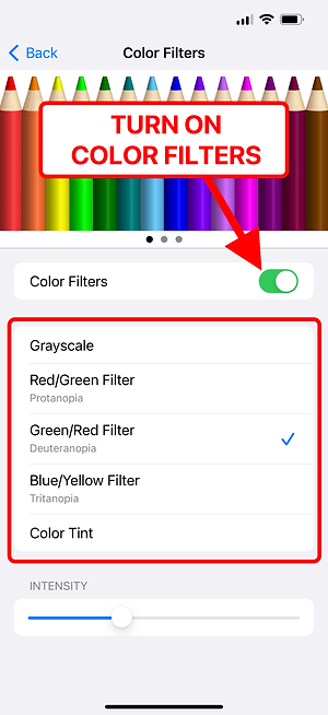 Settings — Color Filters enabled