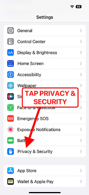Settings — Privacy — Photos