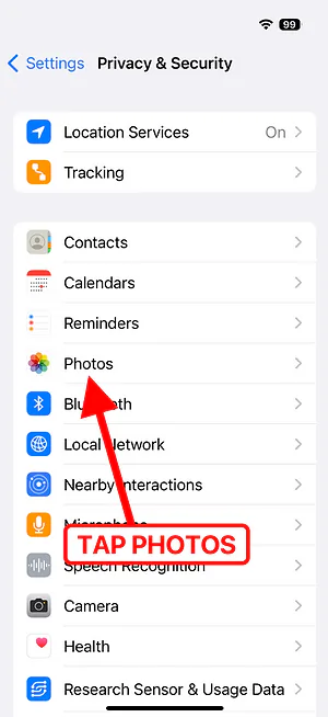 Settings — Wise Camera Photos access