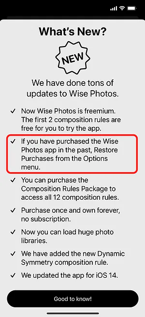 Wise Camera — open Options menu
