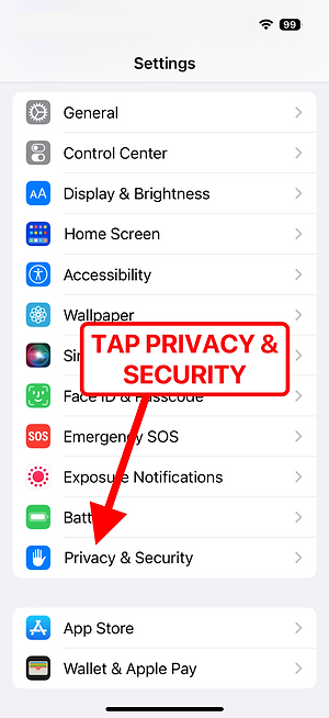 Settings — Privacy — Photos