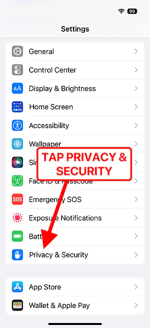 Settings — Privacy — Photos