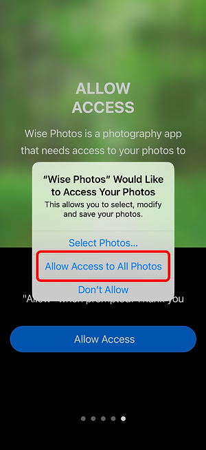 Wise Photos — installation permission prompt