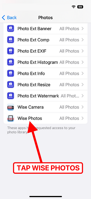 Wise Photos — select permission level