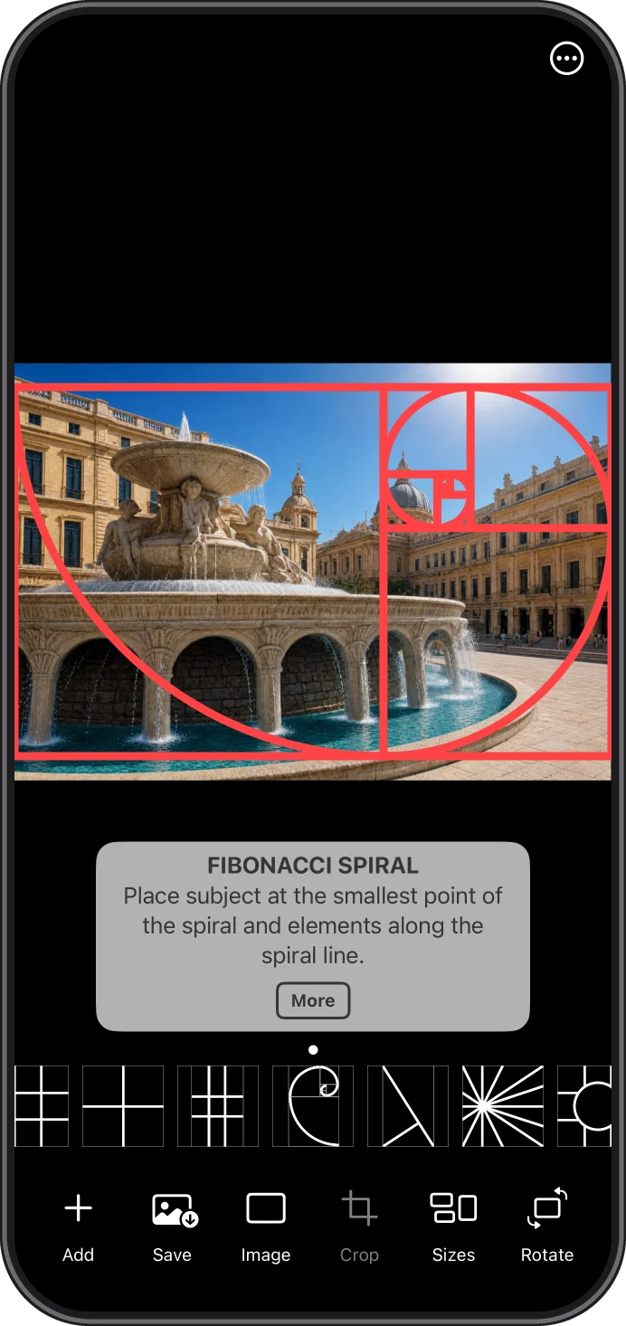 Wise Photos & Painting Fibonacci Spiral composition on iPhone
