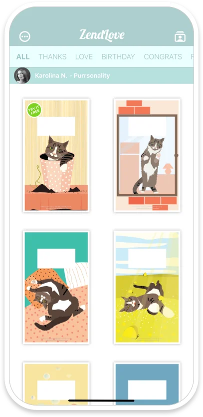 ZendLove Purrsonality cat greeting card collection